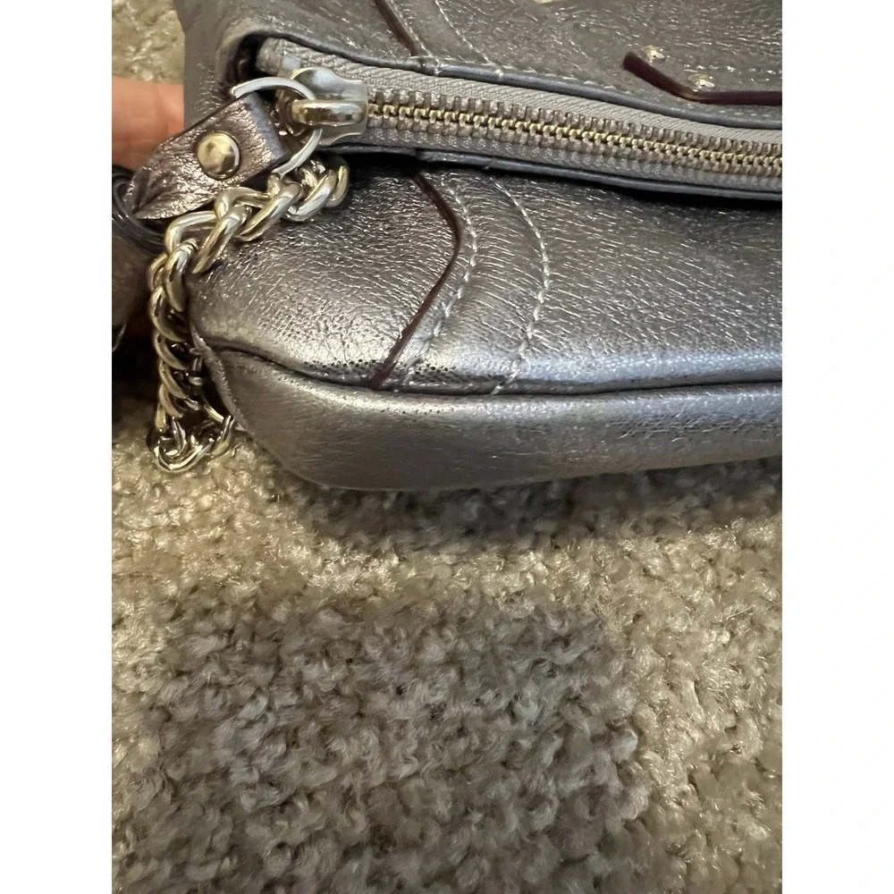 Kate Spade New York Metallic  Leather Pewter Bag Shoulder Chain Strap/clutch Y2k